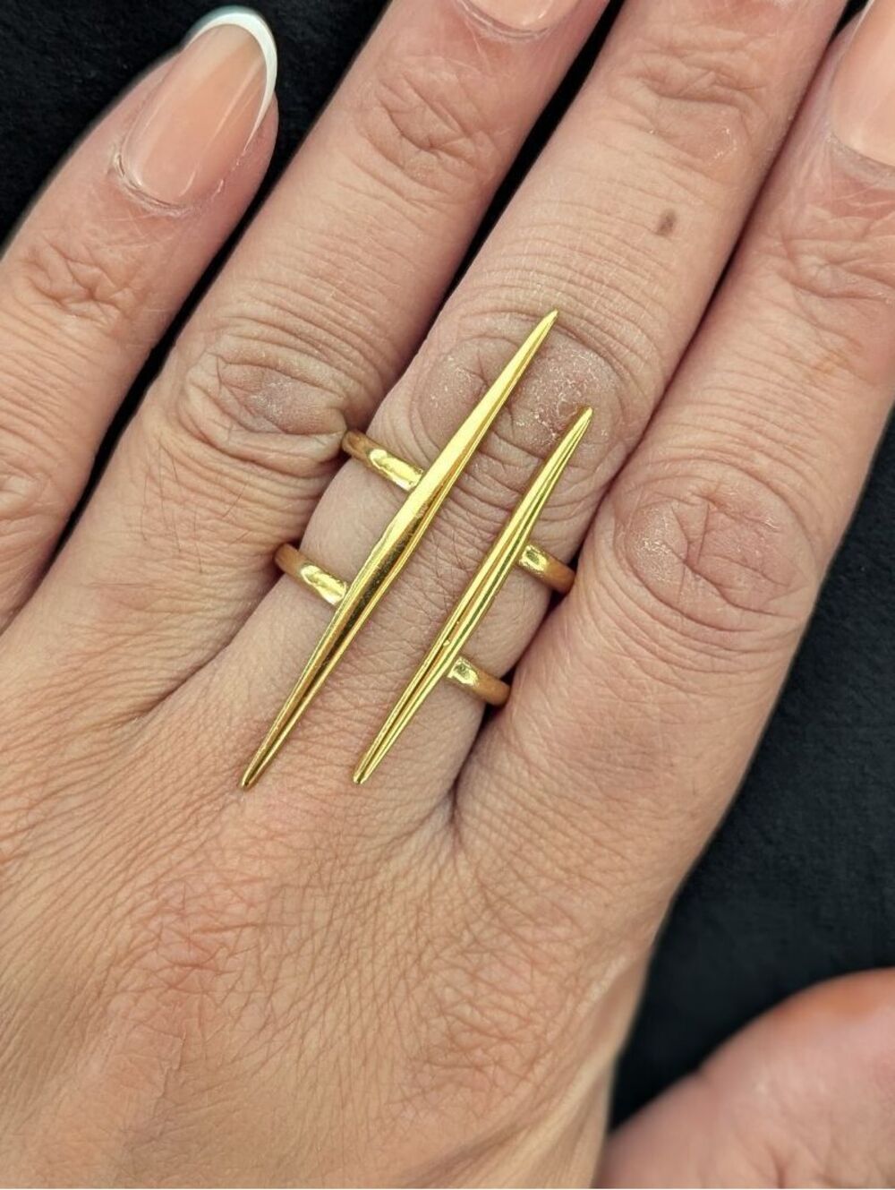 Gold Open Parallel Double Line Ring Adjustable Stainless Steel Modern Minimalist
